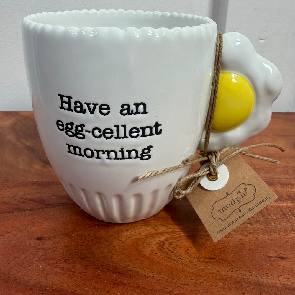 Mud Pie Have An Egg-Cellent Morning 3D Fried Egg Handle Coffee Mug White New